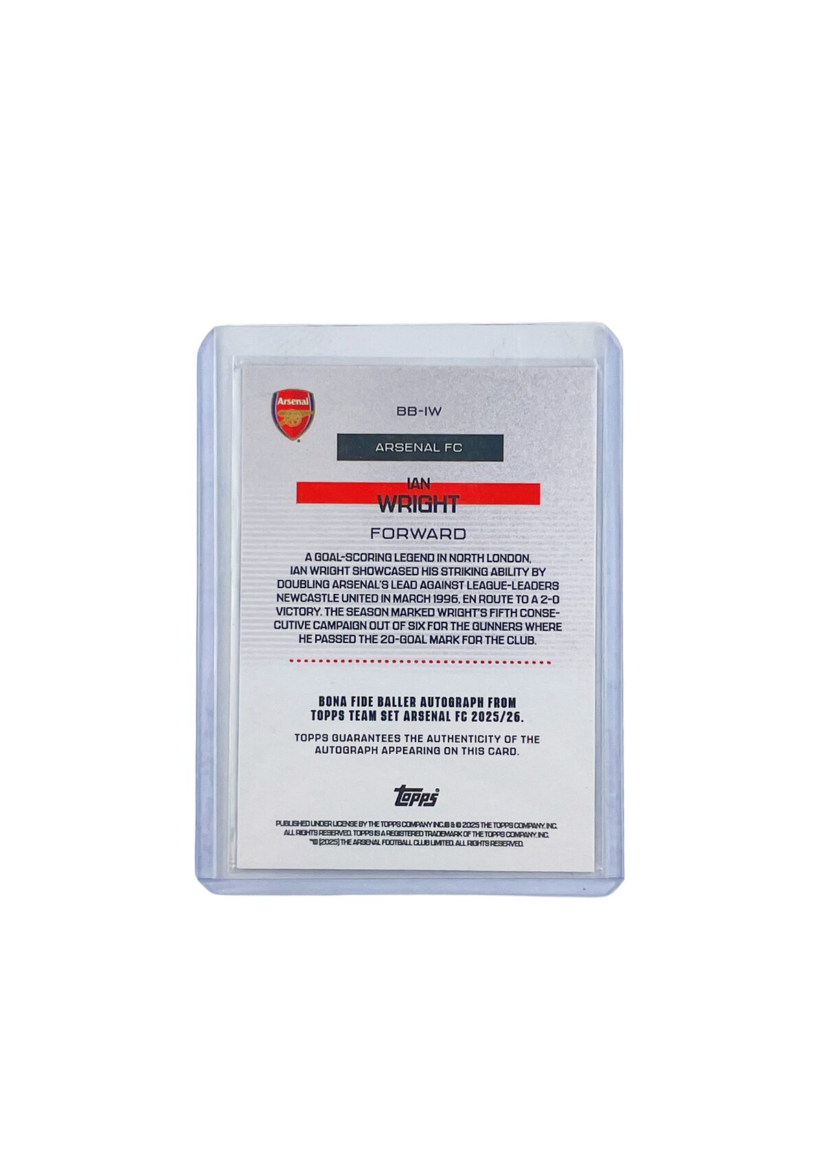 Topps Arsenal Team Set Ian Wright Autograph Card 26/99