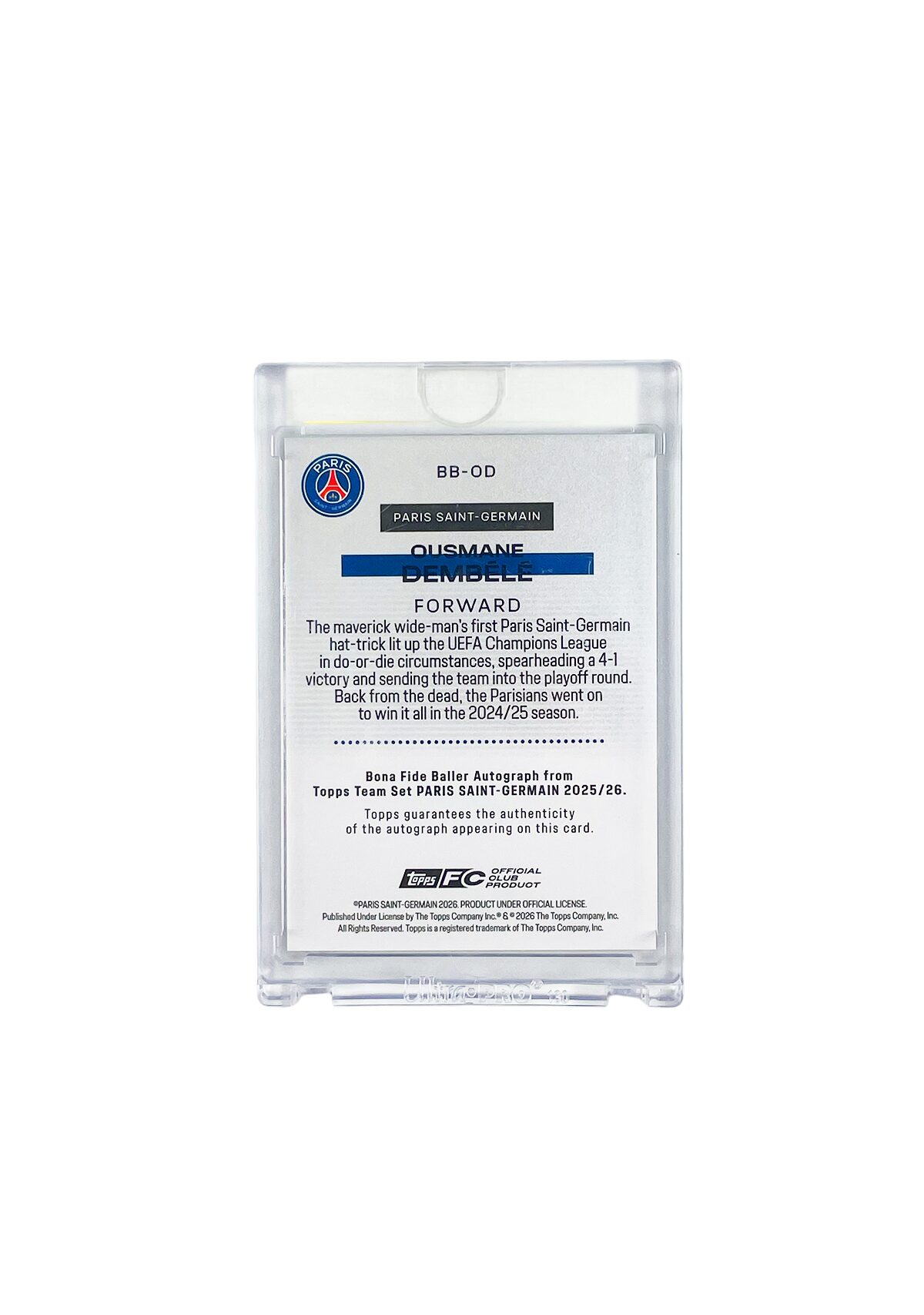 Topps PSG Team Set Ousmane Dembele Autograph Card 46/99
